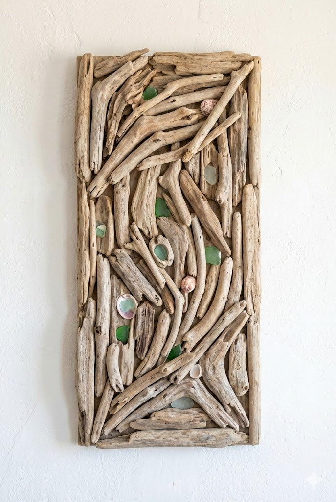 Art mural en bois flotté côtier